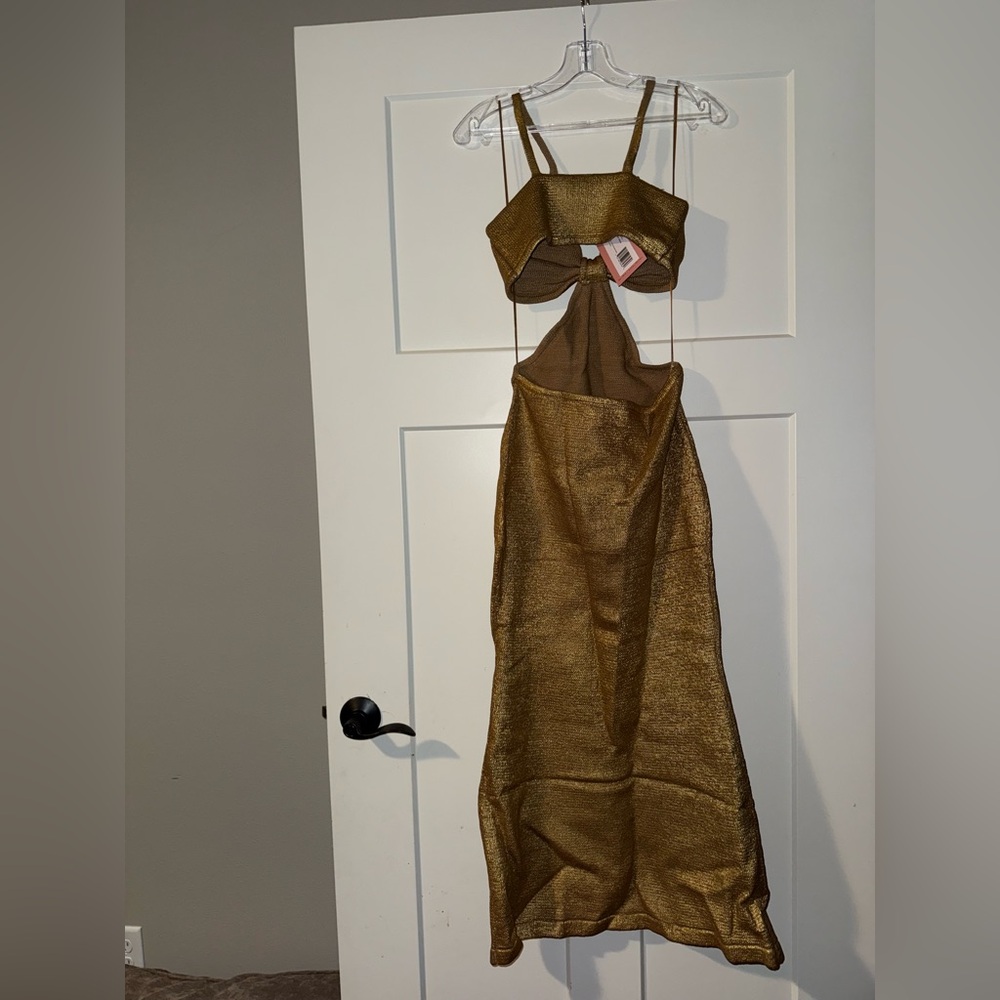 New Cult Gaia Serita Knit Dress in Gold L - Picture 2 of 4